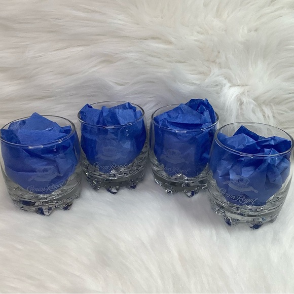Crown Royal Set of 4 Etched Crystal Low Ball Rocks Glass Whiskey Glasses Barware - Picture 6 of 16